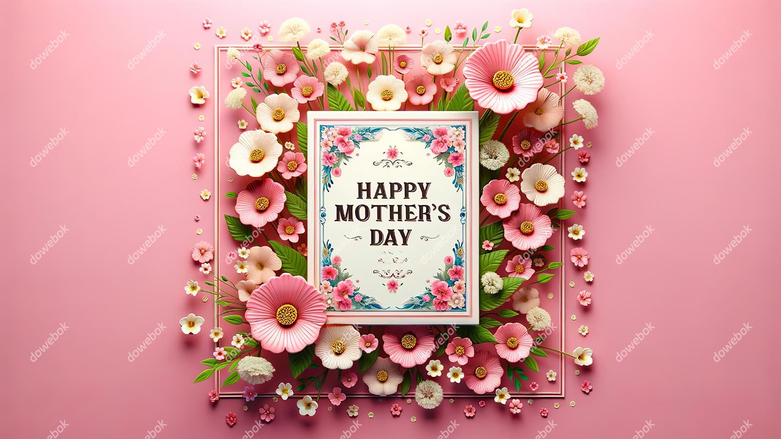 漂亮的花朵设计粉色母亲节快乐贺卡/背景图片素材(JPG)