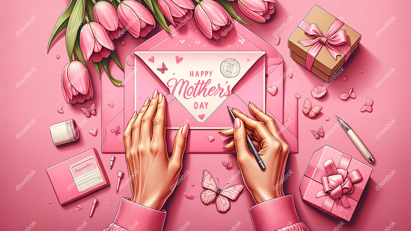 母亲拆开收到的母亲节贺卡图片素材(JPG)