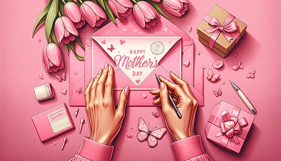 母亲拆开收到的母亲节贺卡图片素材(JPG)