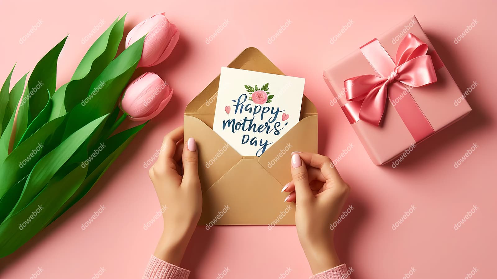 母亲拆开收到的母亲节贺卡图片素材(JPG)