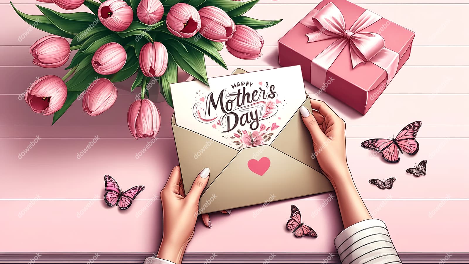 母亲拆开收到的母亲节贺卡图片素材(JPG)