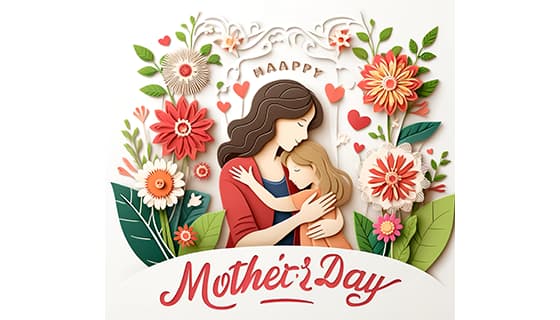 剪纸风格母亲节插画图片素材(JPG)