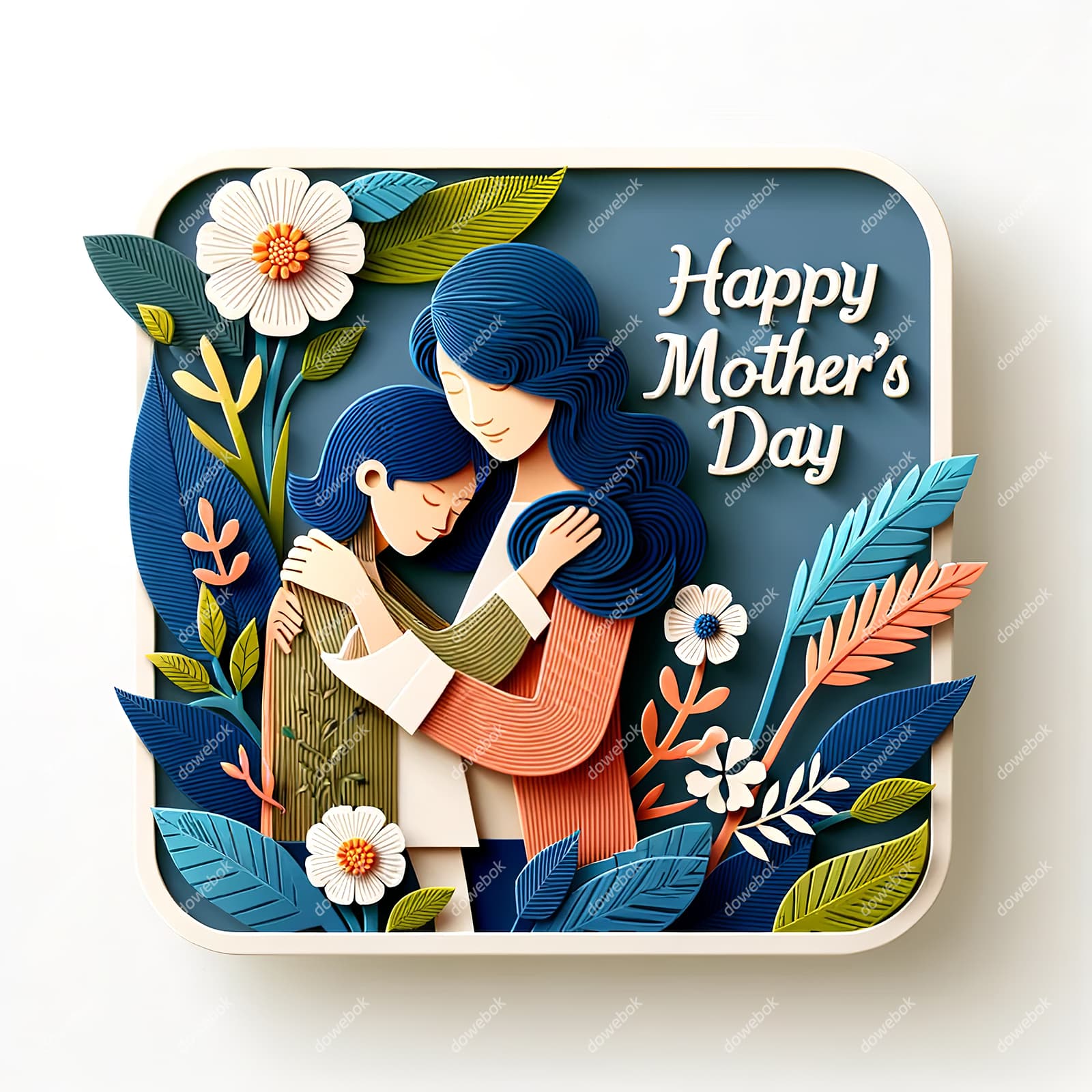 剪纸风格母亲节插画图片素材(JPG)