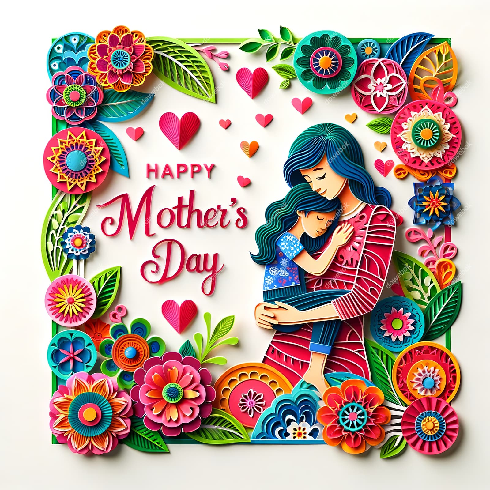 剪纸风格母亲节插画图片素材(JPG)