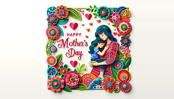 剪纸风格母亲节插画图片素材(JPG)