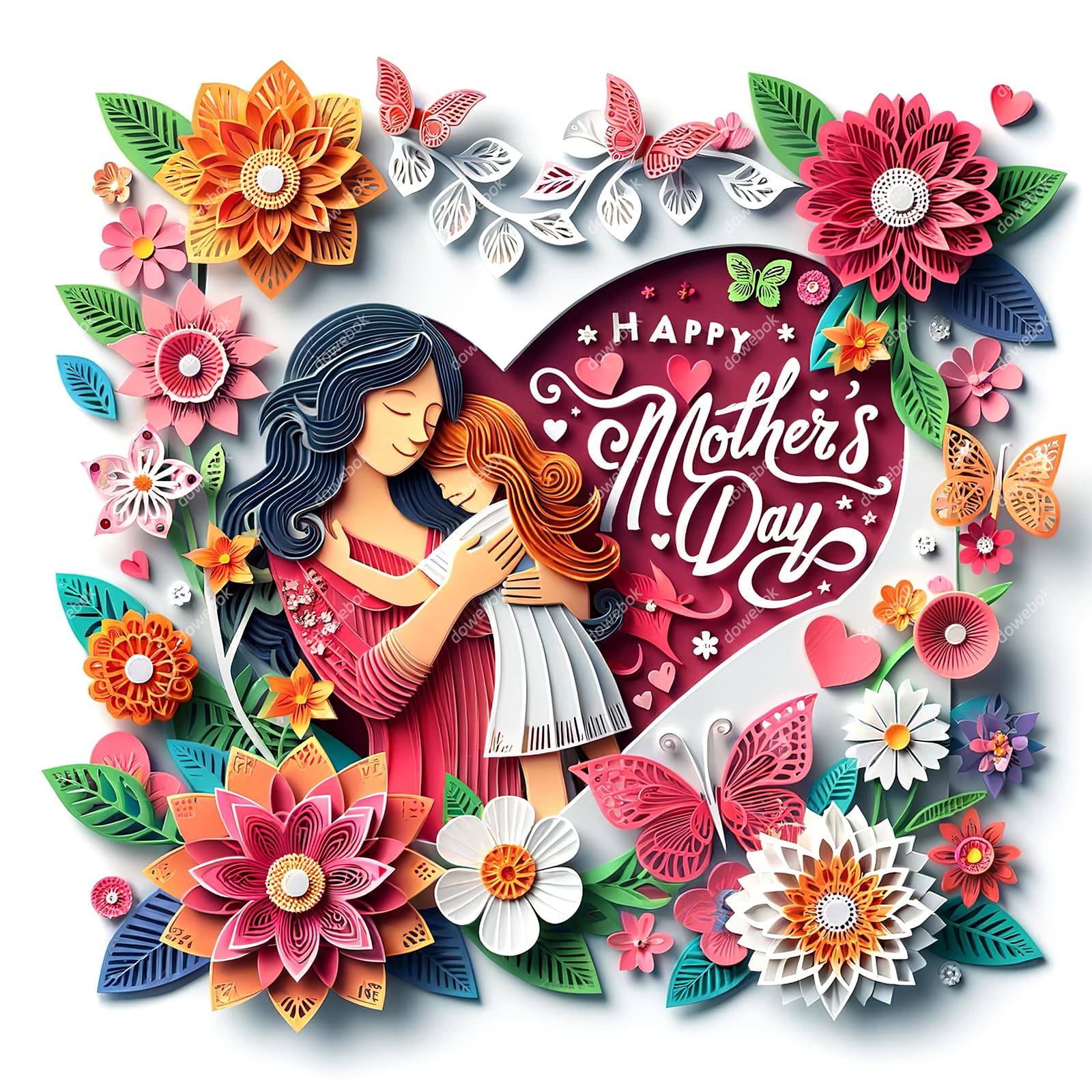 剪纸风格母亲节插画图片素材(JPG)