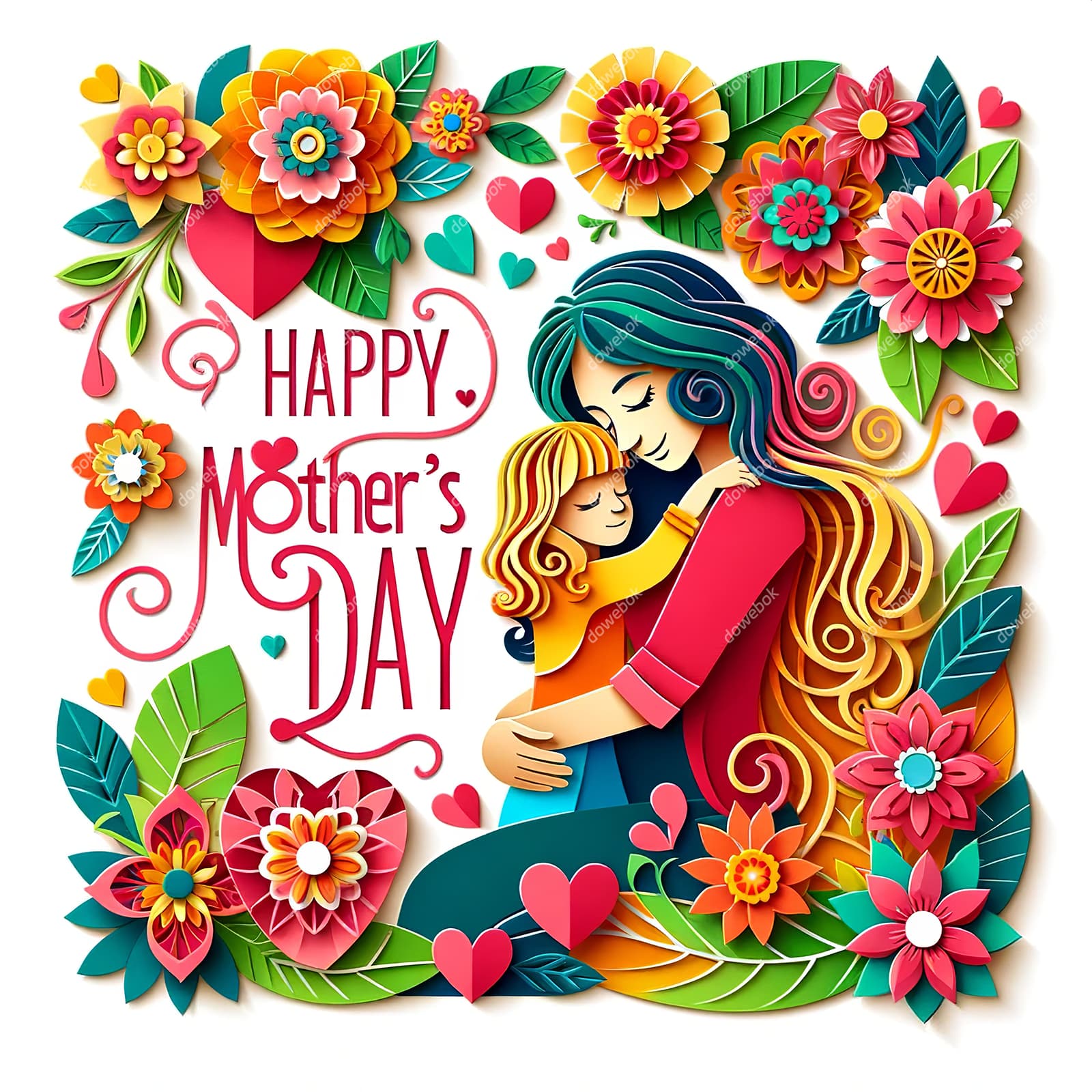 剪纸风格母亲节插画图片素材(JPG)