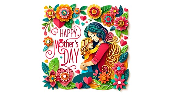 剪纸风格母亲节插画图片素材(JPG)