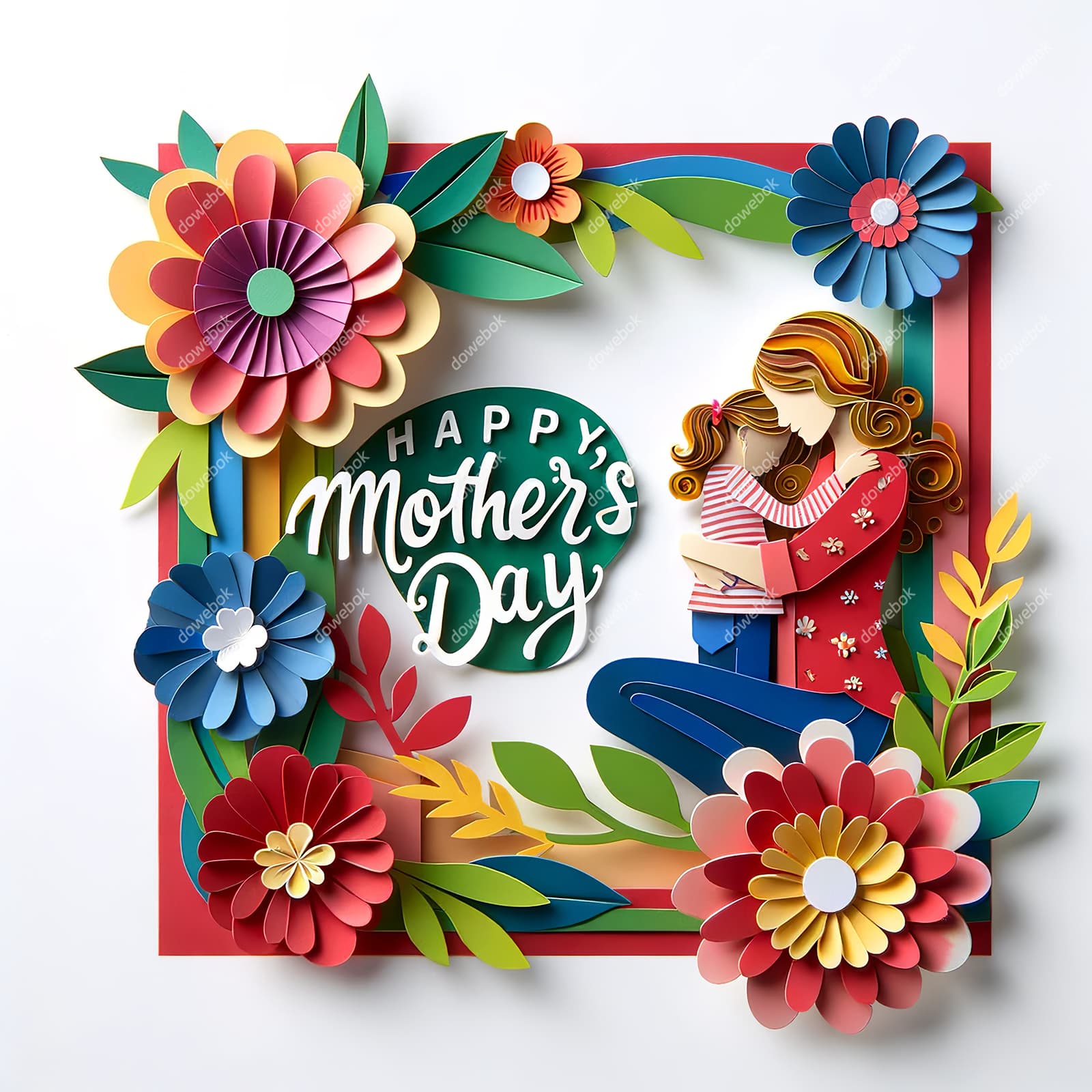 剪纸风格母亲节插画图片素材(JPG)