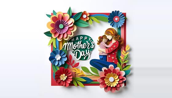 剪纸风格母亲节插画图片素材(JPG)
