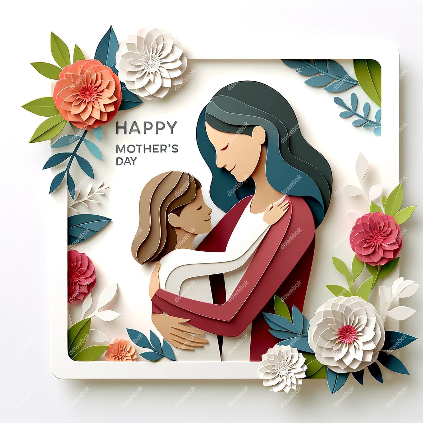 剪纸风格母亲节插画图片素材(JPG)