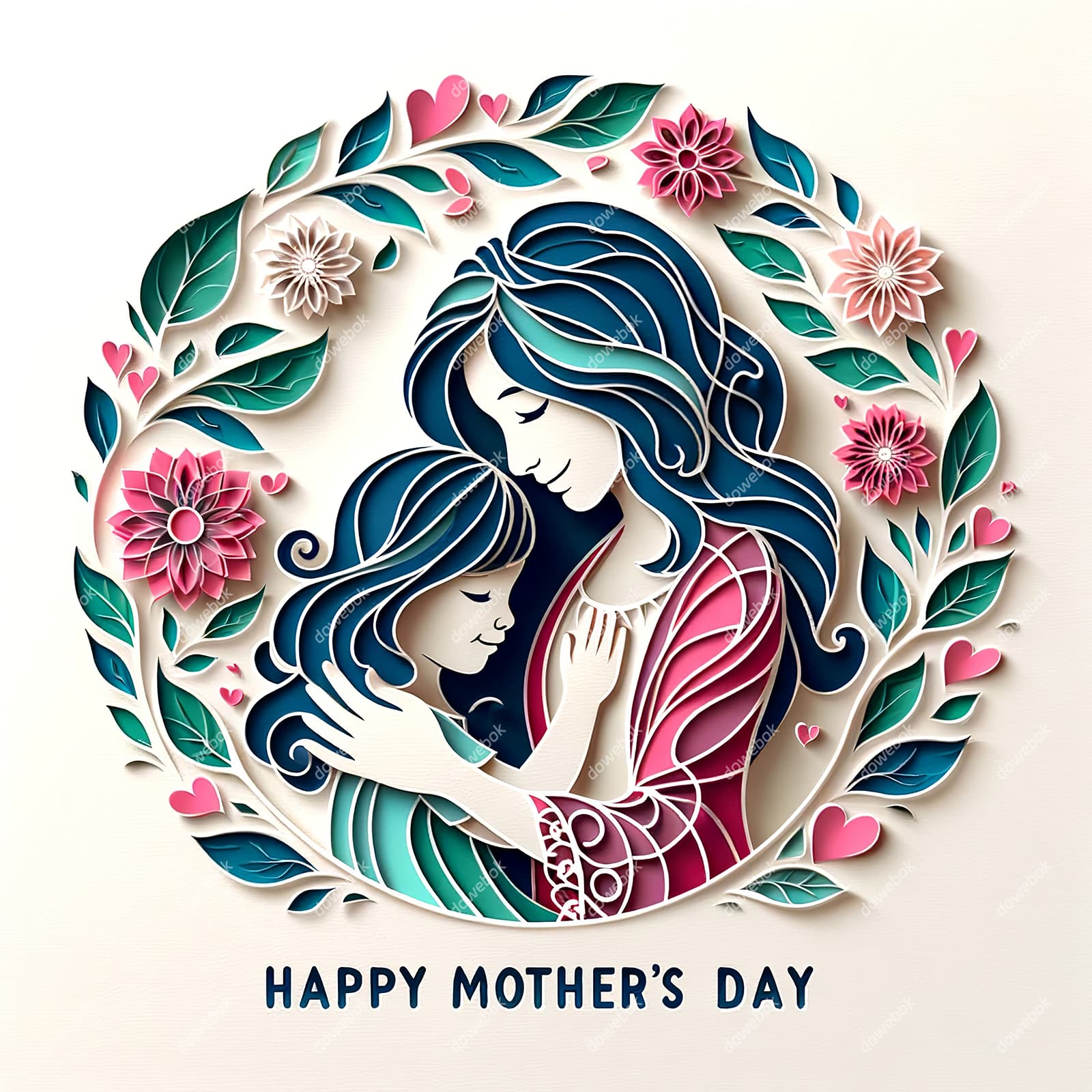 剪纸风格母亲节插画图片素材(JPG)