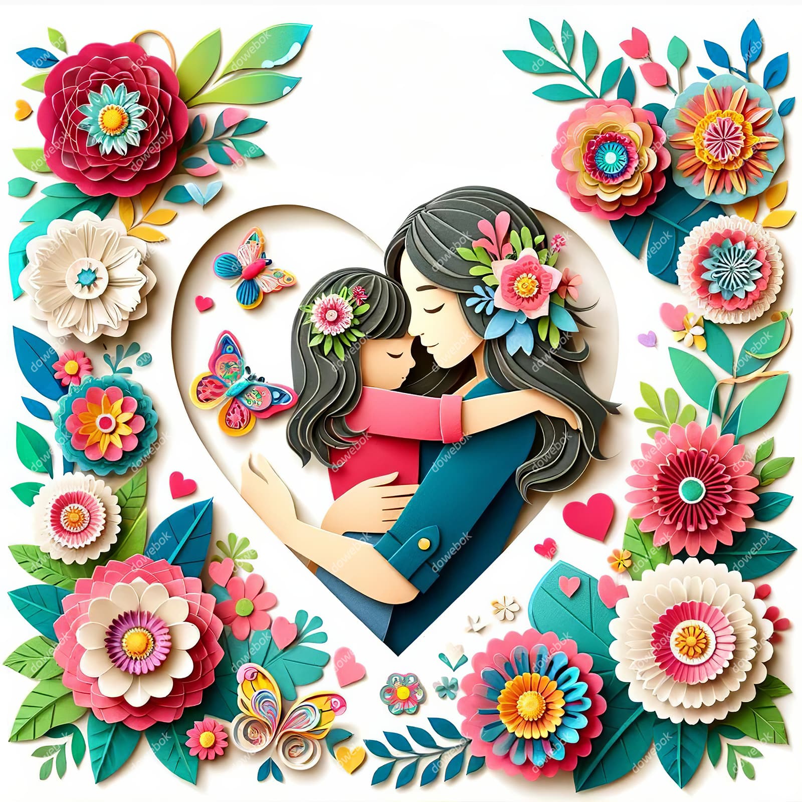 剪纸风格母亲节插画图片素材(JPG)