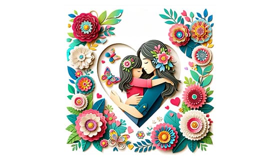 剪纸风格母亲节插画图片素材(JPG)