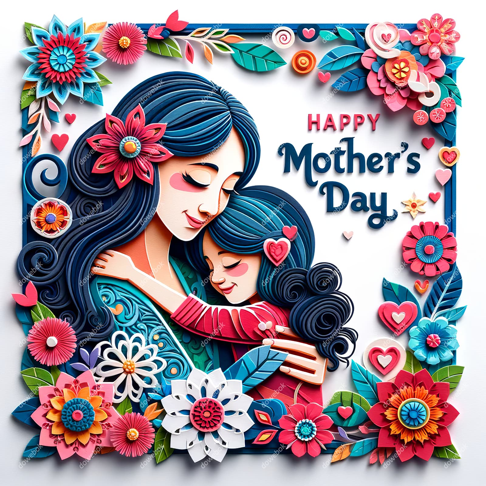 剪纸风格母亲节插画图片素材(JPG)
