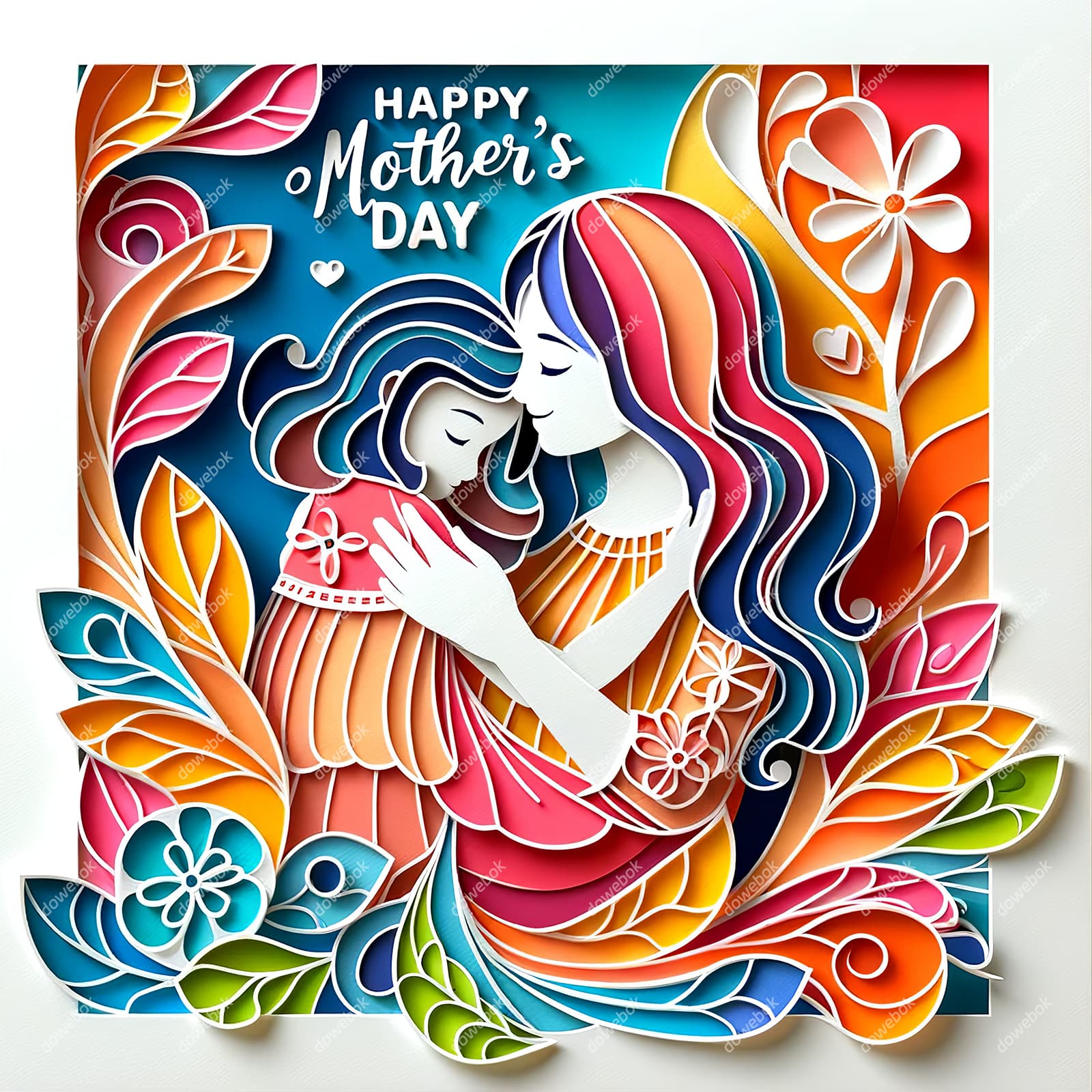 剪纸风格母亲节插画图片素材(JPG)