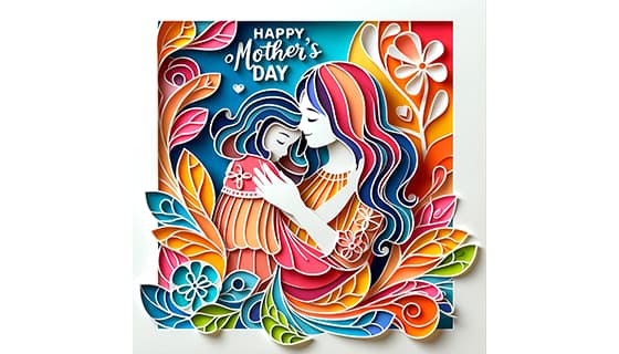 剪纸风格母亲节插画图片素材(JPG)