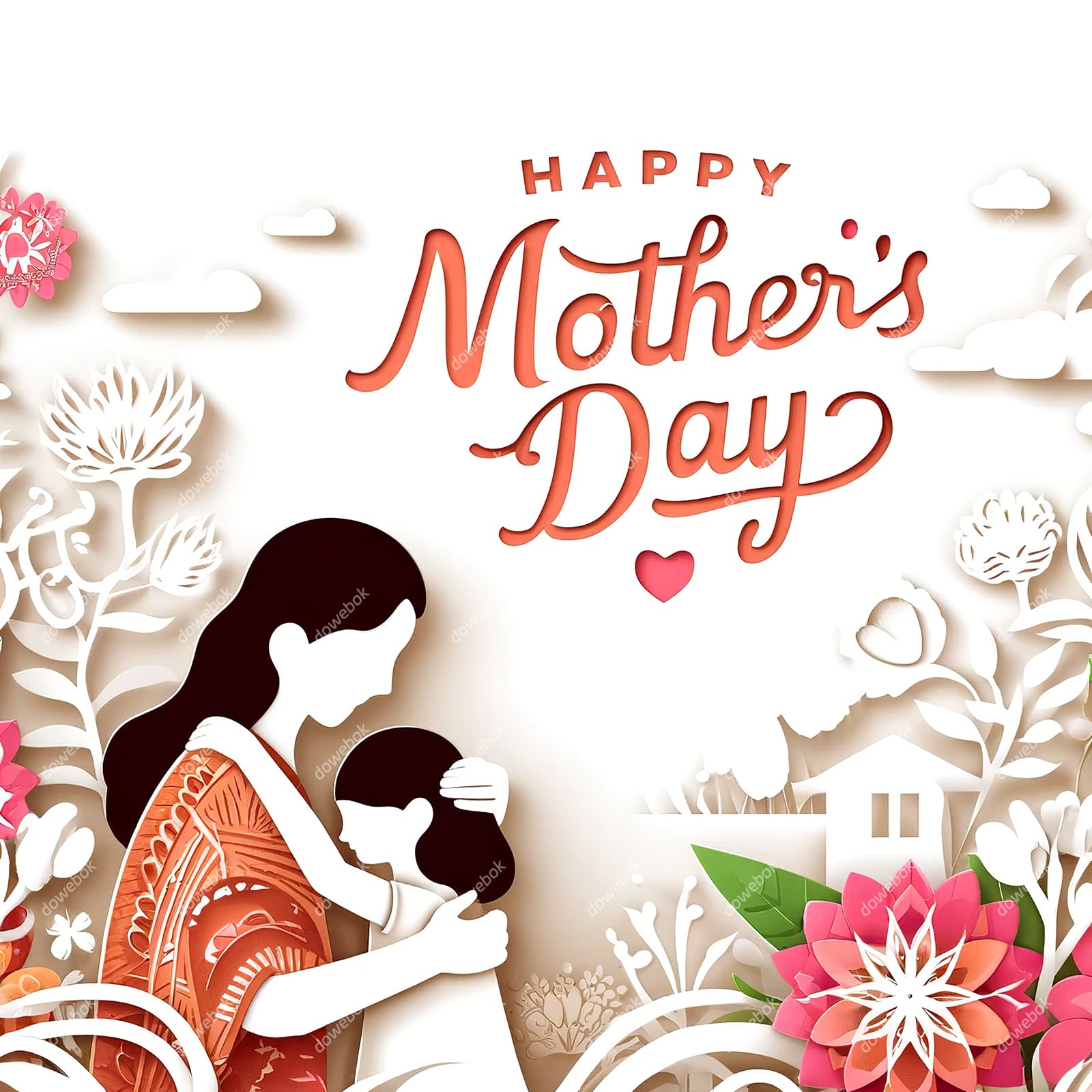 剪纸风格母亲节插画图片素材(JPG)