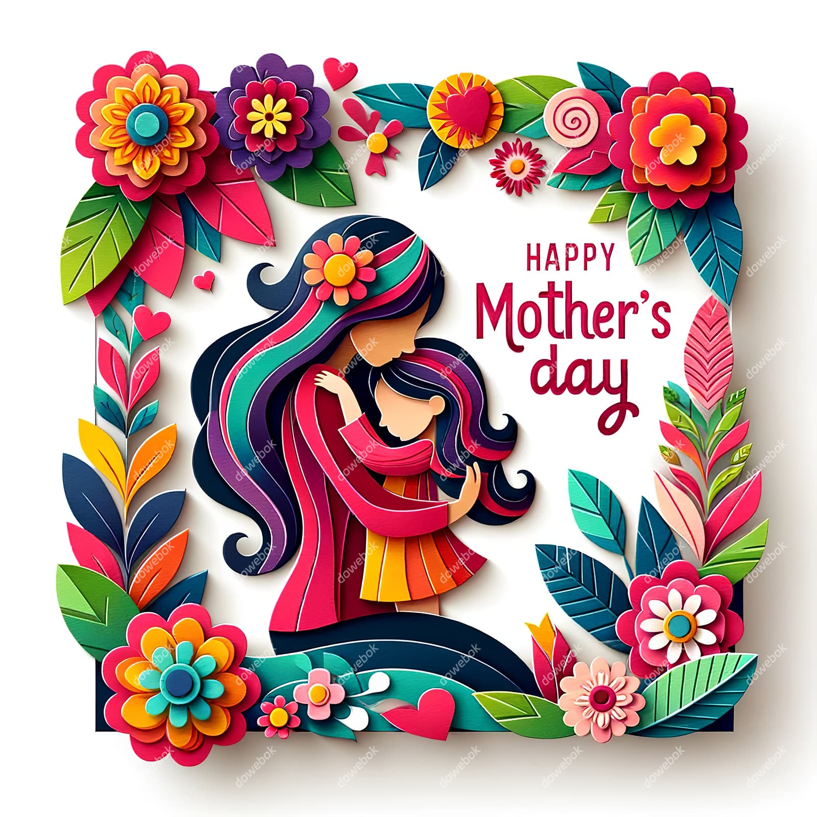 剪纸风格母亲节插画图片素材(JPG)