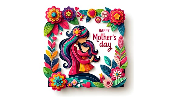 剪纸风格母亲节插画图片素材(JPG)