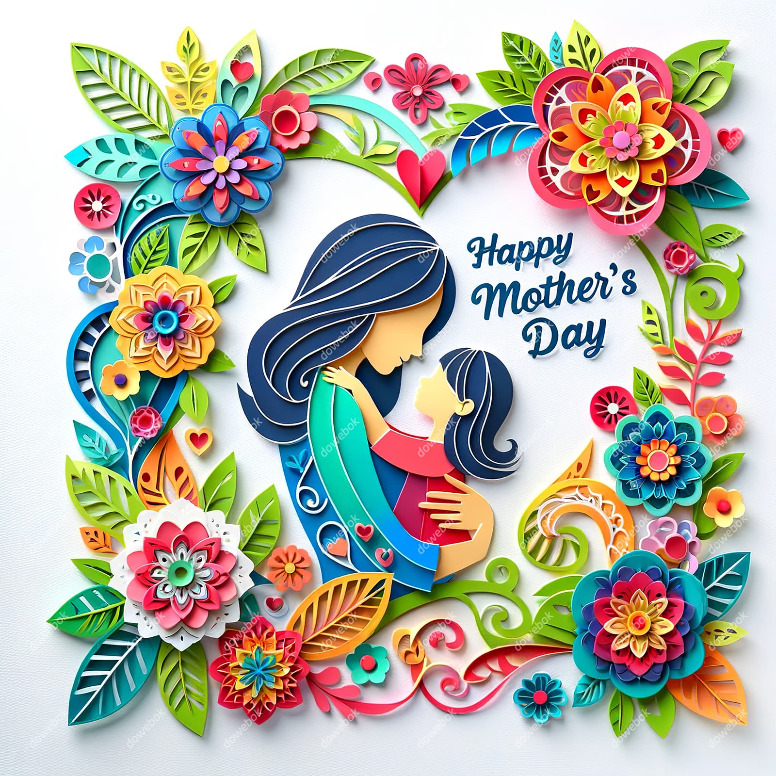 剪纸风格母亲节插画图片素材(JPG)