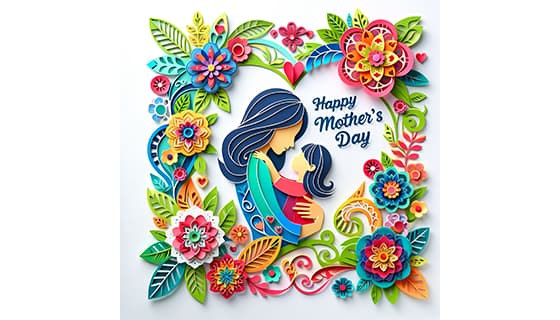 剪纸风格母亲节插画图片素材(JPG)