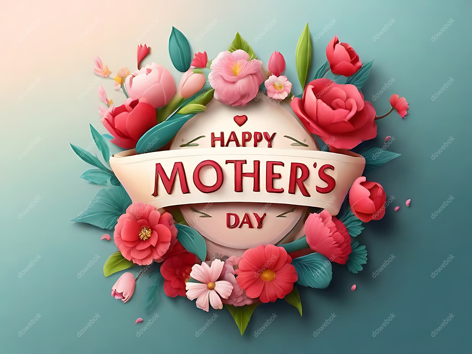 多彩漂亮花卉和 happy mother’s day 字母设计母亲节背景图片素材(JPG)