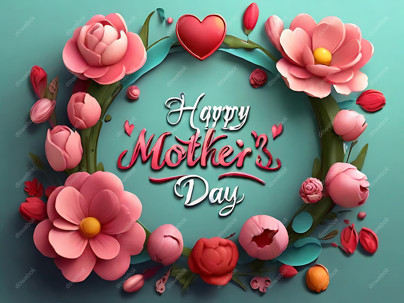 多彩漂亮花卉和 happy mother’s day 字母设计母亲节背景图片素材(JPG)