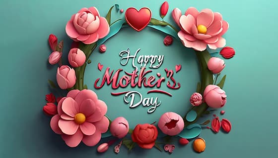 多彩漂亮花卉和 happy mother’s day 字母设计母亲节背景图片素材(JPG)