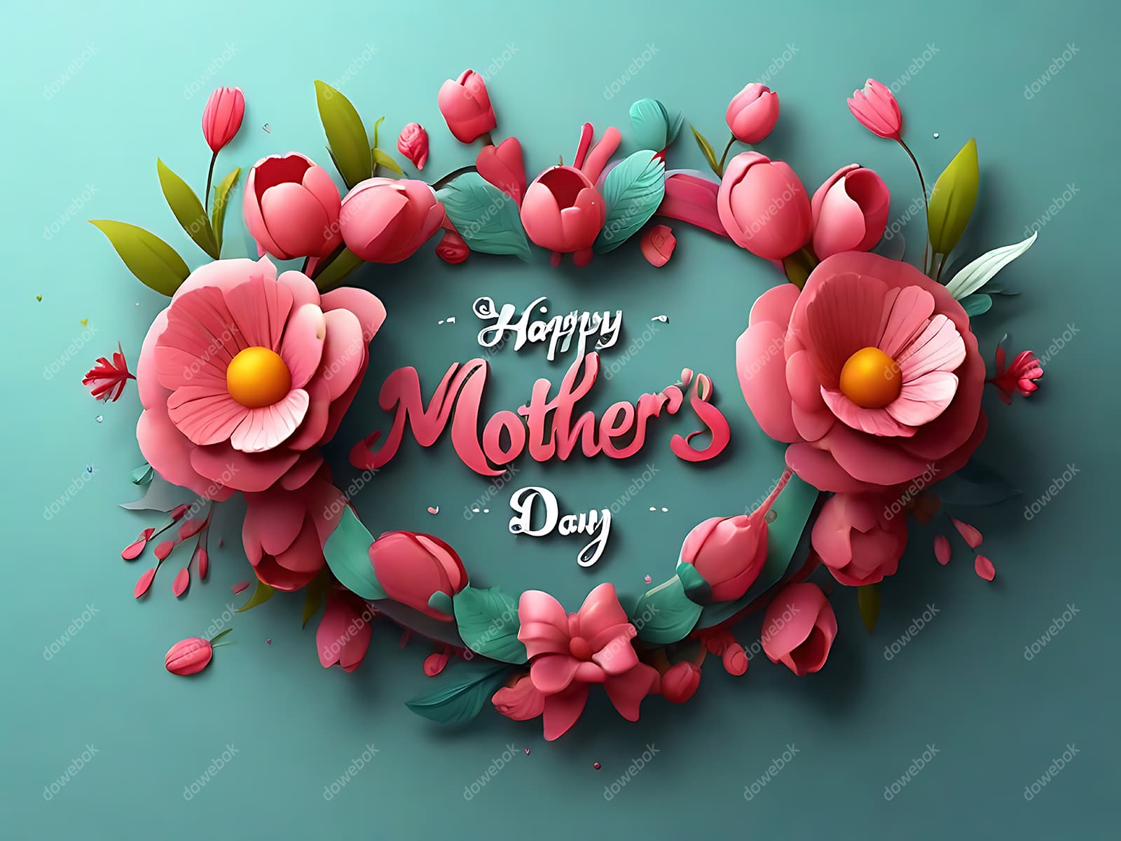 多彩漂亮花卉和 happy mother’s day 字母设计母亲节背景图片素材(JPG)