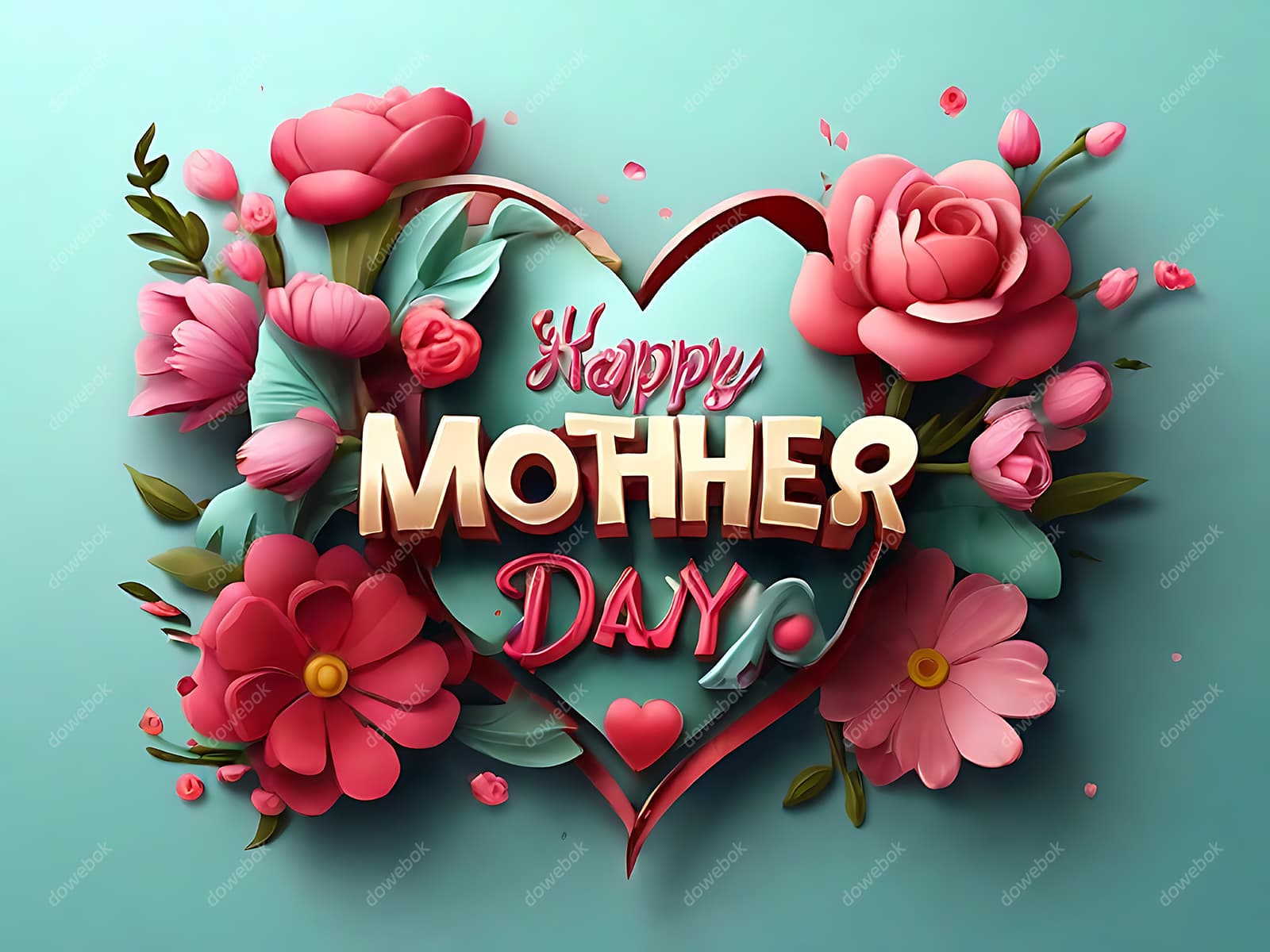 多彩漂亮花卉和 happy mother’s day 字母设计母亲节背景图片素材(JPG)