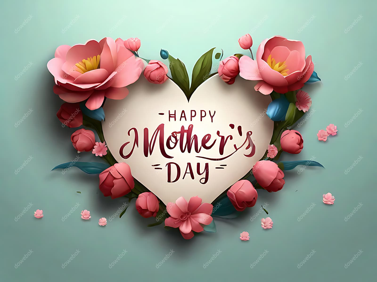 多彩漂亮花卉和 happy mother’s day 字母设计母亲节背景图片素材(JPG)