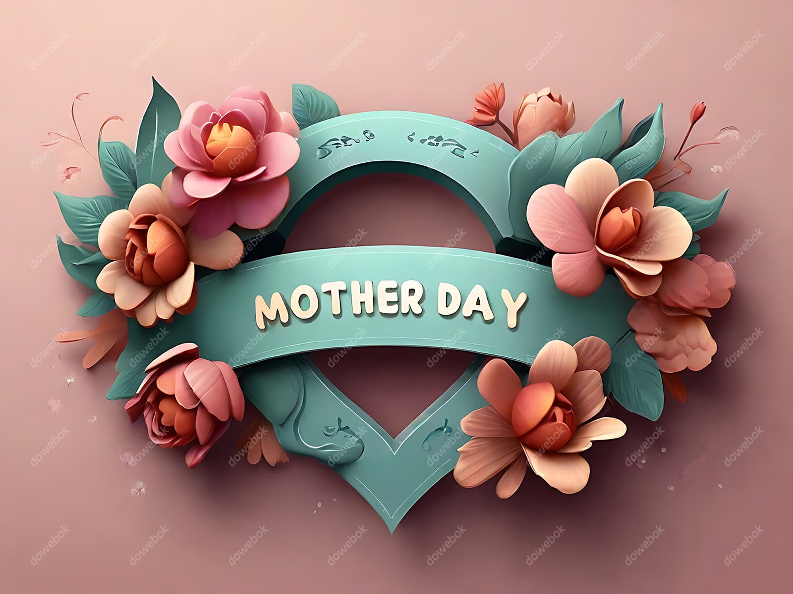 多彩漂亮花卉和 happy mother’s day 字母设计母亲节背景图片素材(JPG)