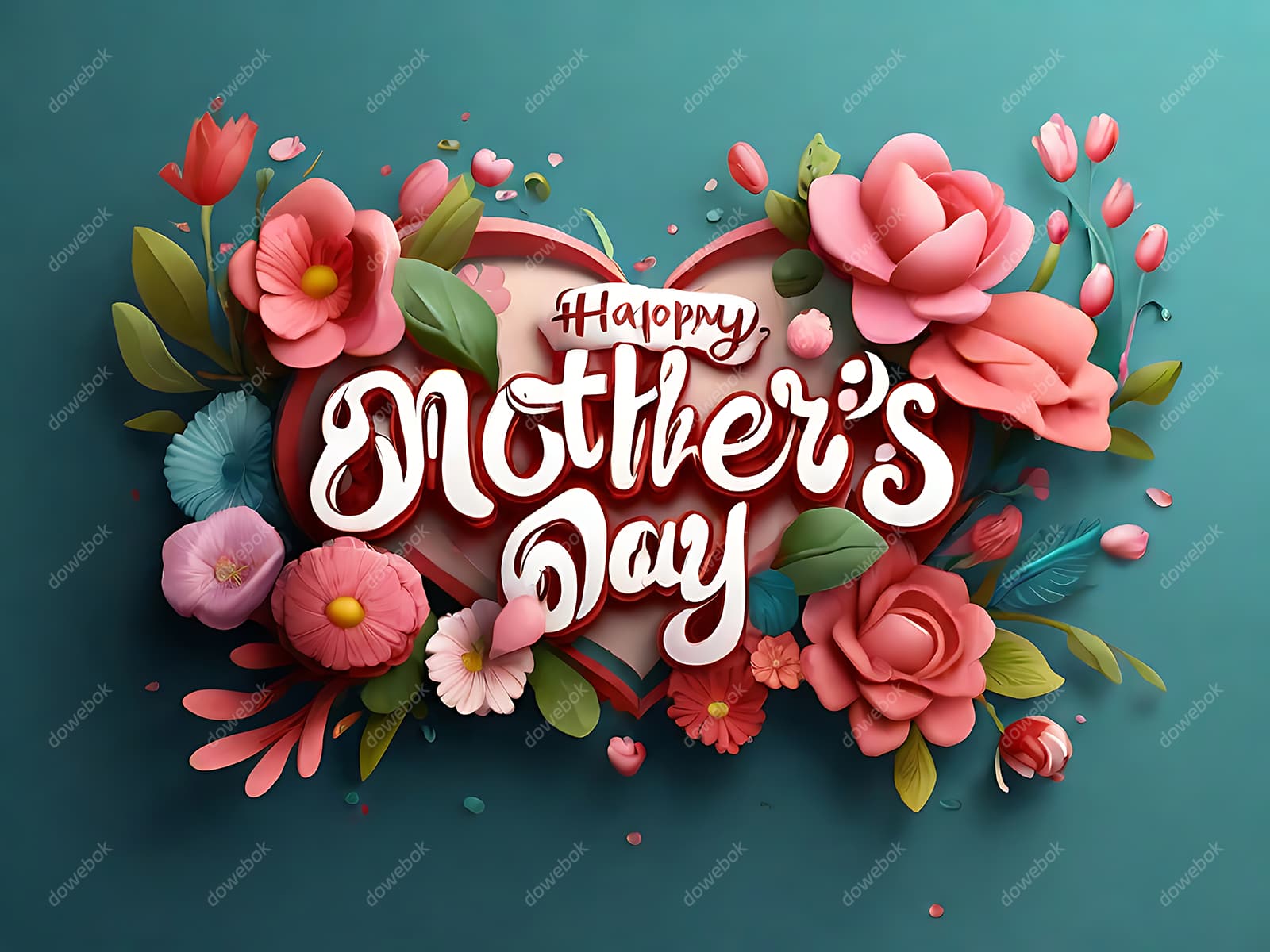 多彩漂亮花卉和 happy mother’s day 字母设计母亲节背景图片素材(JPG)