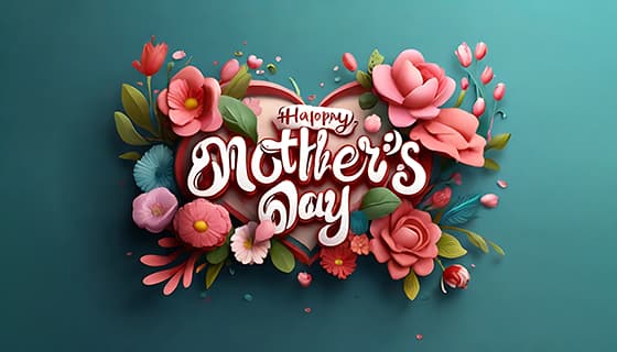 多彩漂亮花卉和 happy mother’s day 字母设计母亲节背景图片素材(JPG)