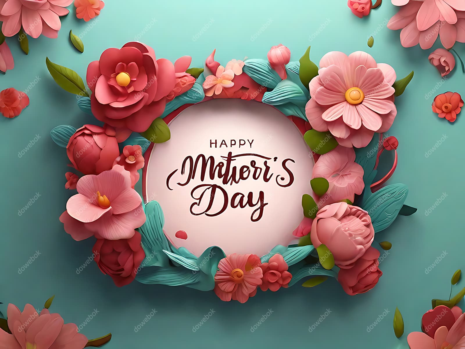 多彩漂亮花卉和 happy mother’s day 字母设计母亲节背景图片素材(JPG)