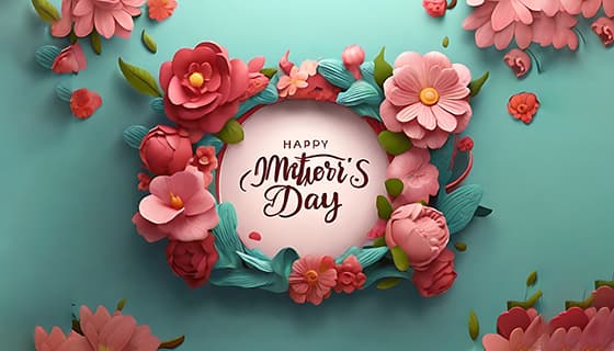 多彩漂亮花卉和 happy mother’s day 字母设计母亲节背景图片素材(JPG)