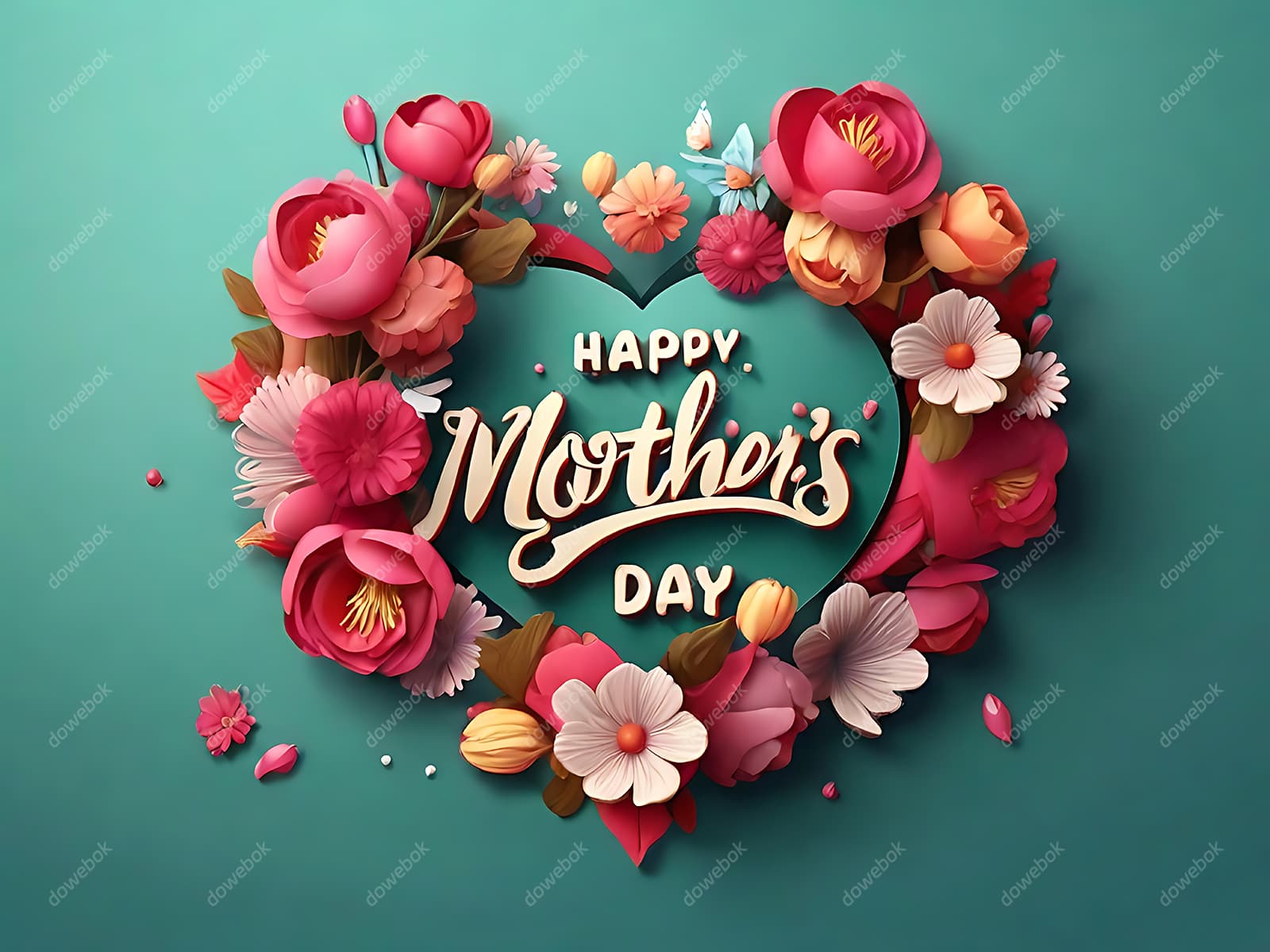 多彩漂亮花卉和 happy mother’s day 字母设计母亲节背景图片素材(JPG)