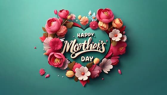 多彩漂亮花卉和 happy mother’s day 字母设计母亲节背景图片素材(JPG)
