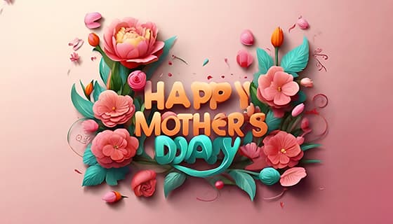 多彩漂亮花卉和 happy mother’s day 字母设计母亲节背景图片素材(JPG)