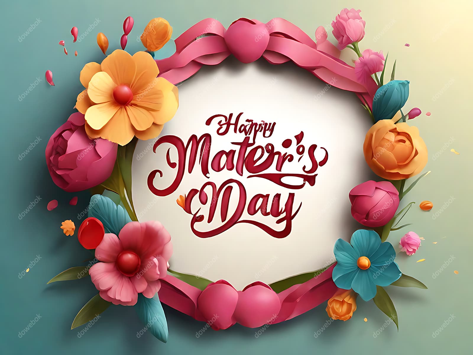 多彩漂亮花卉和 happy mother’s day 字母设计母亲节背景图片素材(JPG)