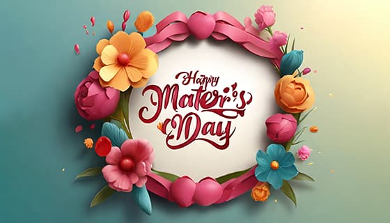 多彩漂亮花卉和 happy mother’s day 字母设计母亲节背景图片素材(JPG)