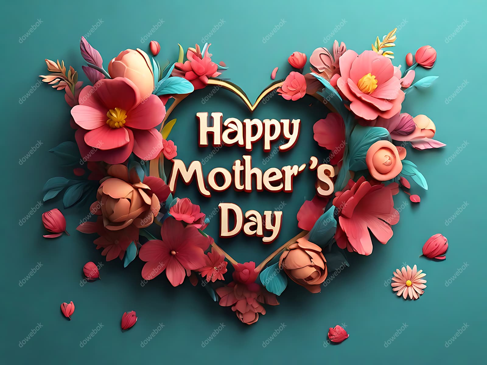 多彩漂亮花卉和 happy mother’s day 字母设计母亲节背景图片素材(JPG)