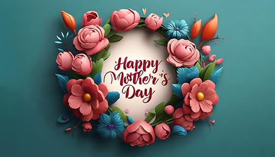 多彩漂亮花卉和 happy mother’s day 字母设计母亲节背景图片素材(JPG)