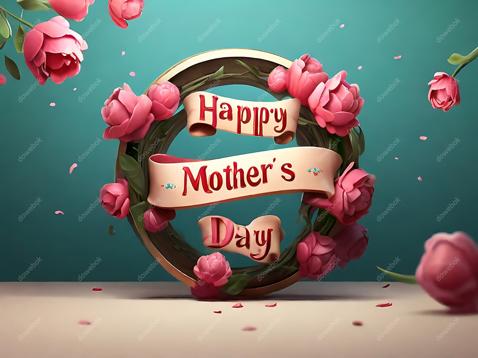 多彩漂亮花卉和 happy mother’s day 字母设计母亲节背景图片素材(JPG)