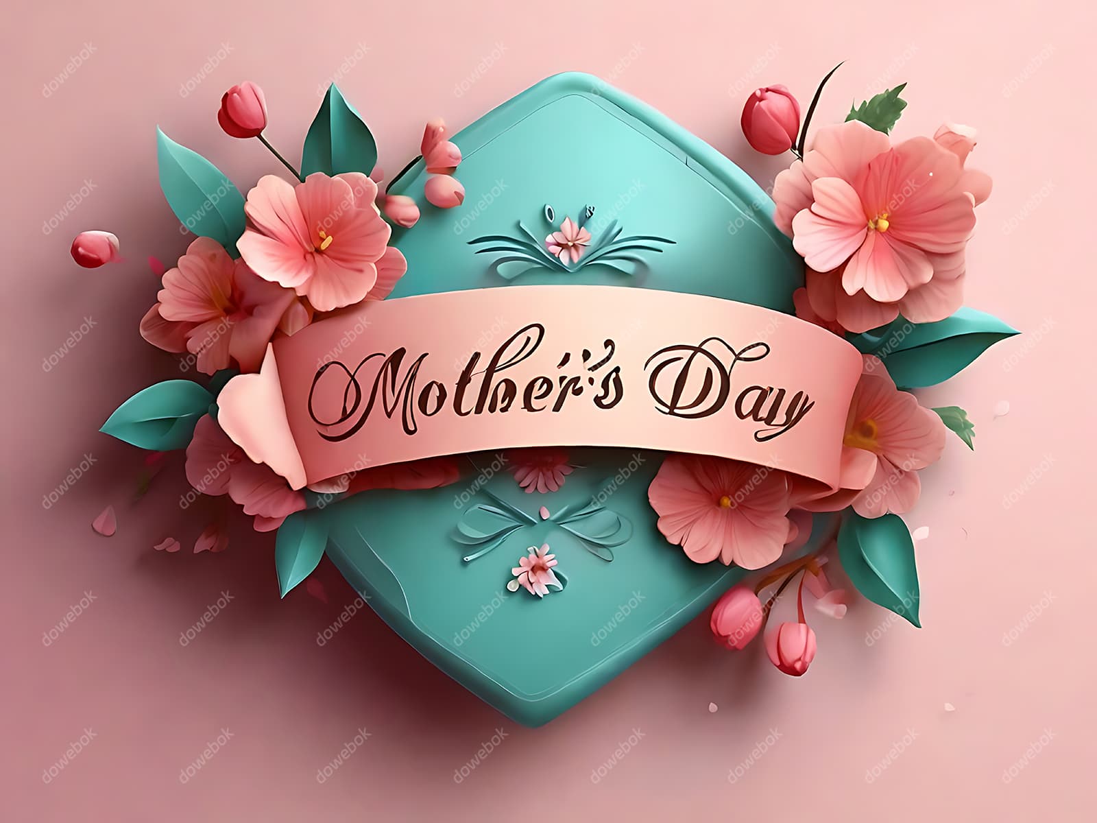 多彩漂亮花卉和 happy mother’s day 字母设计母亲节背景图片素材(JPG)