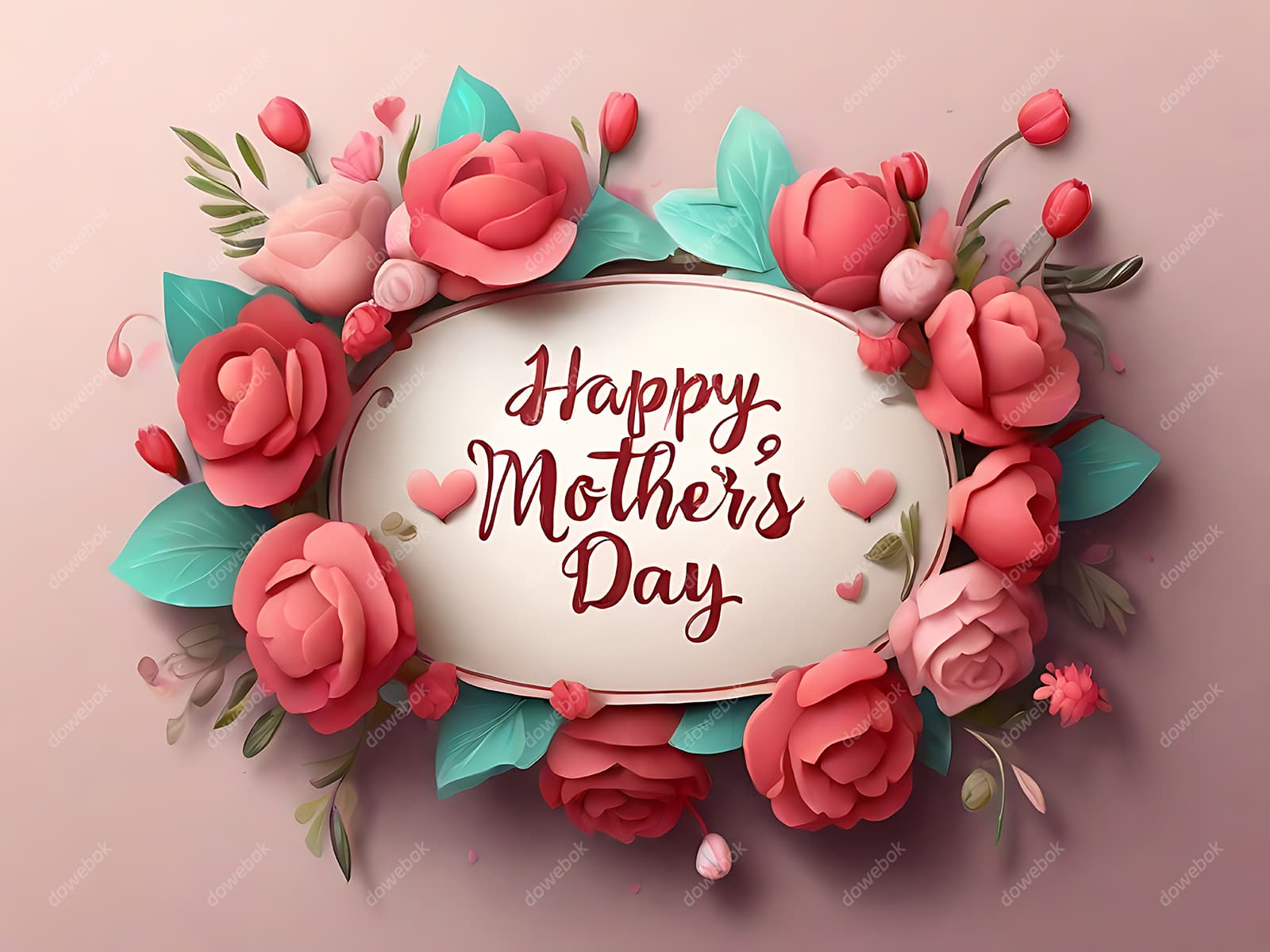 多彩漂亮花卉和 happy mother’s day 字母设计母亲节背景图片素材(JPG)