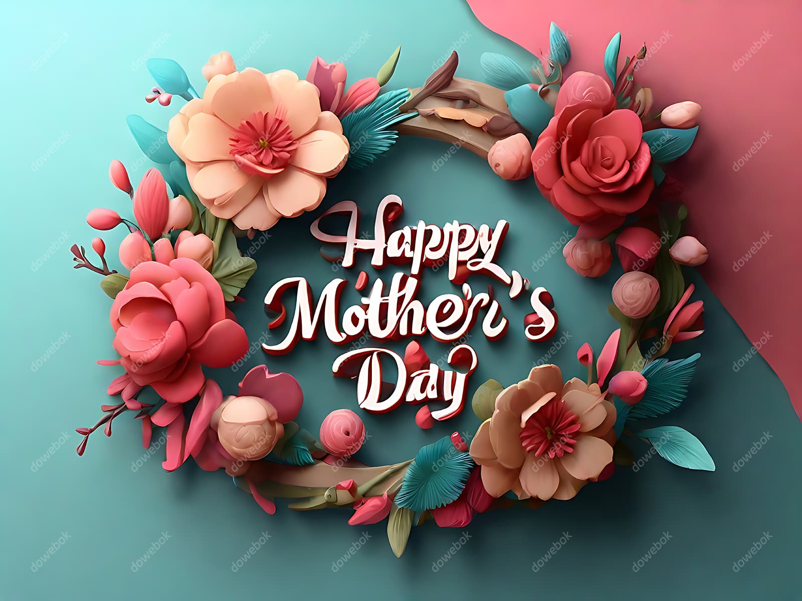 多彩漂亮花卉和 happy mother’s day 字母设计母亲节背景图片素材(JPG)