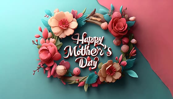 多彩漂亮花卉和 happy mother’s day 字母设计母亲节背景图片素材(JPG)