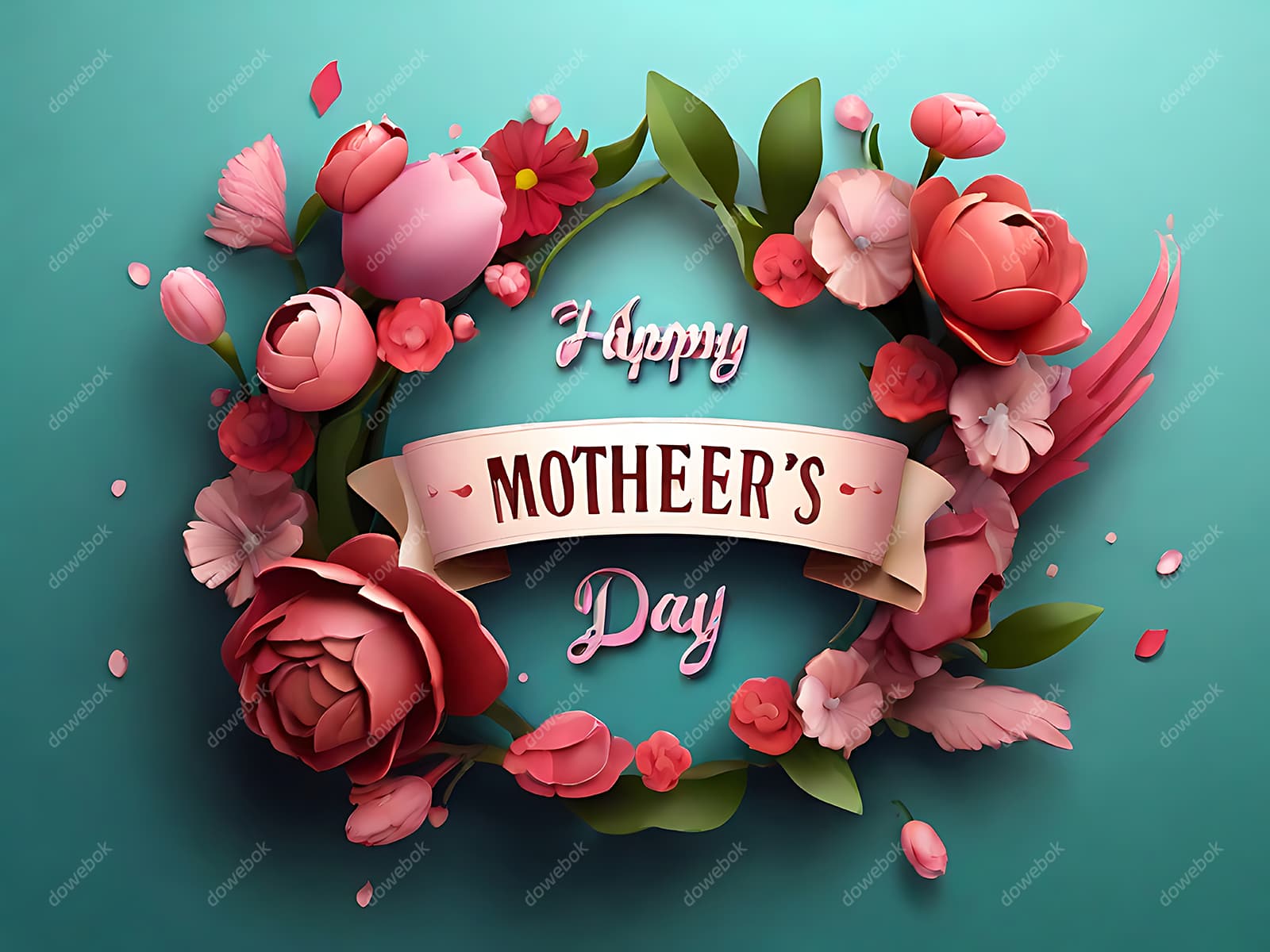 多彩漂亮花卉和 happy mother’s day 字母设计母亲节背景图片素材(JPG)